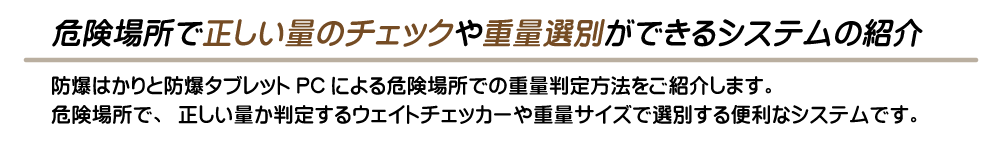 危険場所で正しい量のチェックや重量選別ができるシステム